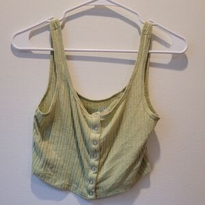 Women's Green Ribbed Button-Down Tank Top